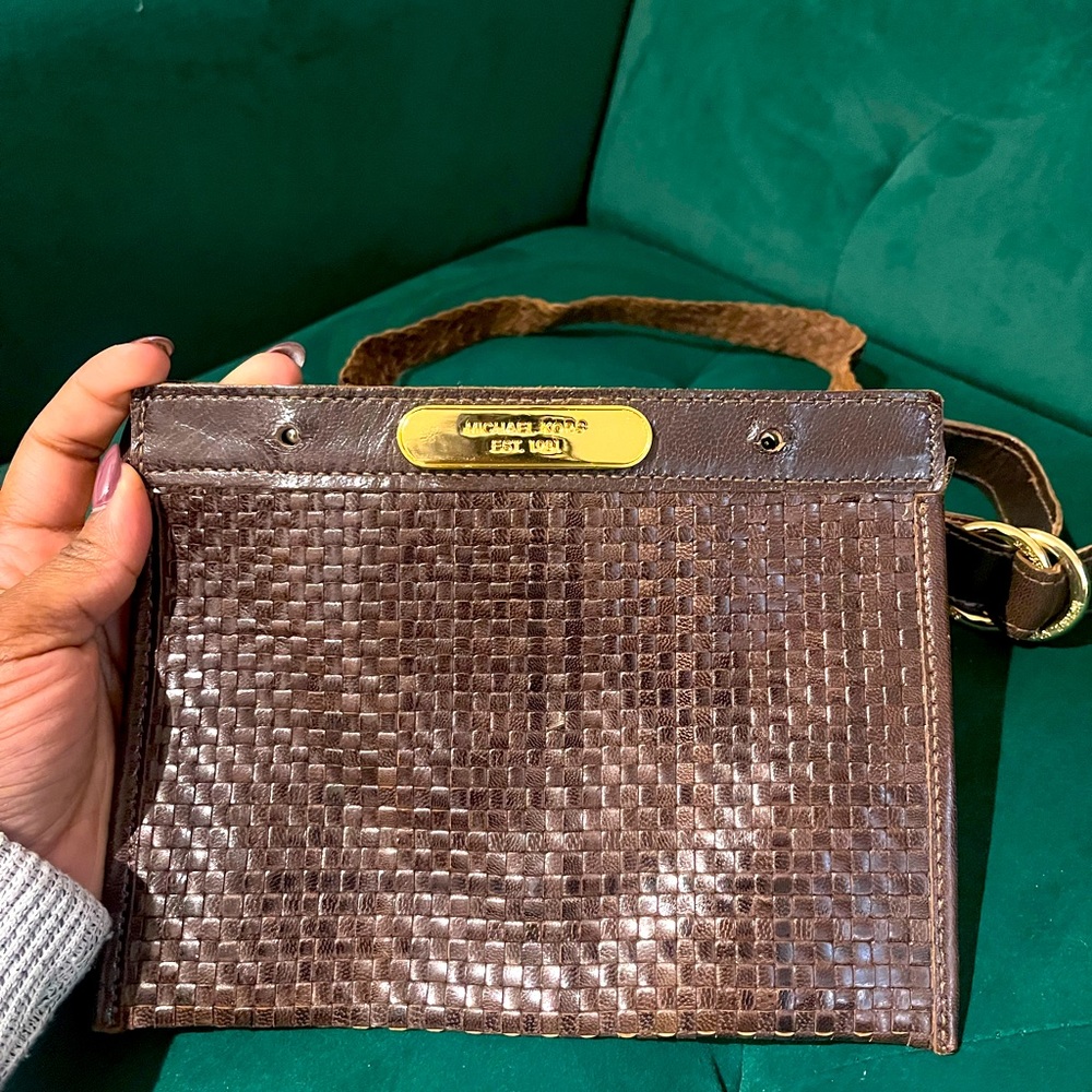 Michael Kors Brown Leather belt bag with gold accents
